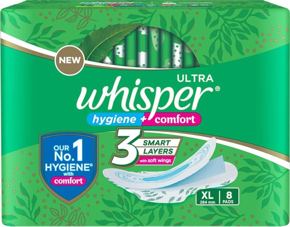 WHISPER HYGIENE+COMFORT XL 8 PADS